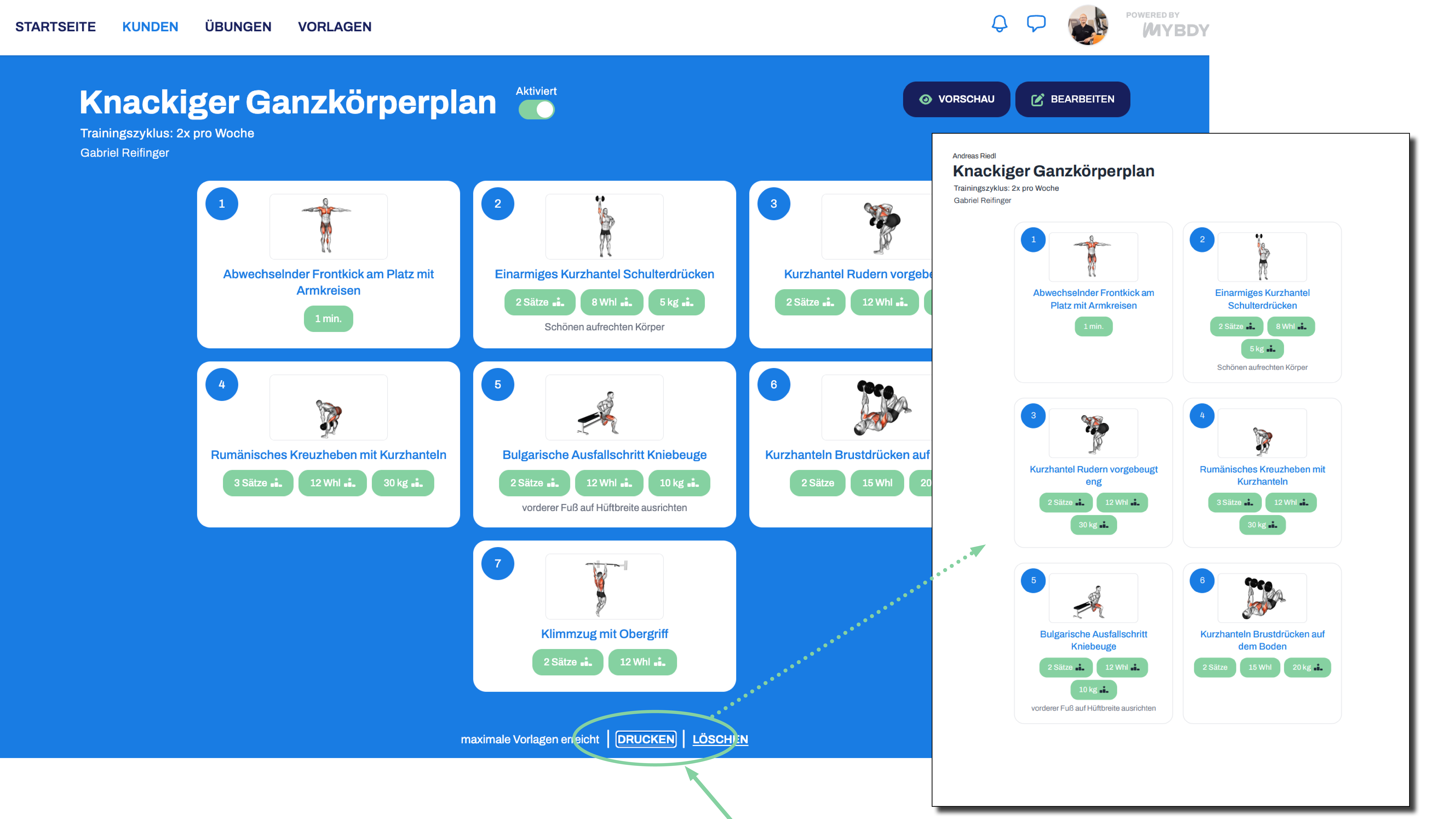 Trainingspläne drucken und PDF-Export