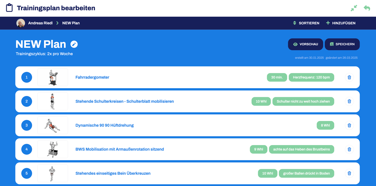 Trainingsplan flexibel bearbeiten